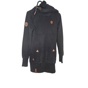 Naketano Womens Hoodie Dress M Black Long Sweatshirt Tunic Pullover Streetwear